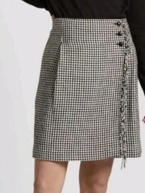 Ines De La Fressange Unqlo Paris Wool Blend Houndstooth Wrap Skirt